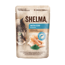 Shelma gabonamentes párolt filé tőkehallal és spirulinával mártásban, 28x85 g macskaeledel