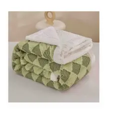  Sherpa pléd zöld–fehér rombusz mintával 200×220 cm ZF-Z200 lakástextília