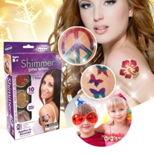  Shimmer Glitter - csillámtetováló készlet csillámporokkal, sablonokkal, ecsettel (BBV) csillámtetoválás