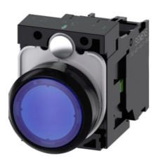 Siemens 3SU1106-0AB50-1BA0 komplett világító nyomógomb, kék, 230VAC, 1NO, csavaros Sirius villanyszerelés