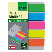  SIGEL Jelölőcímke, műanyag, 5x25 lap, 12x50 mm, klippel, SIGEL &quot;Clip&quot;, vegyes szín információs címke
