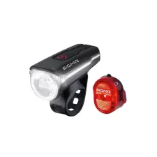 Sigma Aura 60 első és Nugget II hátsó lámpa szett, USB-ről tölthető, fekete kerékpár lámpa