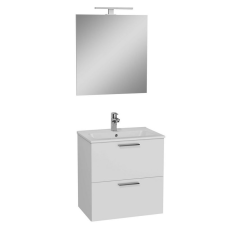 Siko Vitra Mia fehér fürdőszobaszekrény 59cmx39,5cm, mosdóval,tükörrel,lámpával, középen csaplyukkal fürdőszoba bútor