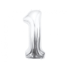 Silver, Ezüst 1-es szám fólia lufi 85 cm party kellék