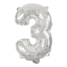 Silver, Ezüst 3-as szám fólia lufi 95 cm party kellék