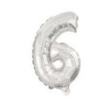  Silver, Ezüst 6-os szám fólia lufi 10 cm party kellék