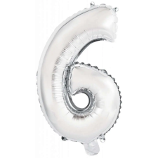  Silver, Ezüst 6-os szám fólia lufi 45 cm party kellék