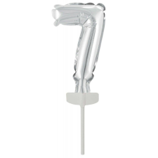Silver, Ezüst 7-es szám fólia lufi tortára 13 cm party kellék