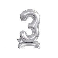 Silver, Ezüst mini 3-as szám fólia lufi talppal 38 cm party kellék