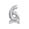  Silver, Ezüst mini 6-os szám fólia lufi talppal 38 cm