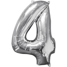 Silver, Ezüst szám fólia lufi 4-es, 66x45 cm party kellék