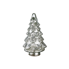 SILVER FOREST üveg fenyőfa ezüst 19cm karácsonyi dekoráció