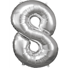  Silver óriás szám fólia lufi 8-as, 83*55 cm party kellék