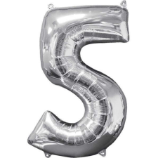 Silver szám fólia lufi 5-ös, 66*45 cm party kellék