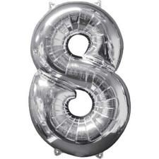  Silver szám fólia lufi 8-as, 66*45 cm party kellék