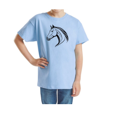  Sky Blue színű nyomott lófejes gyerek rövid ujjú póló - 12-13 éves (152 cm)