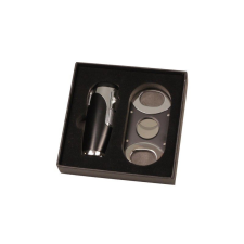 SKY Fekete és króm szinü Sky szivaröngyújtó és szivarvágó - szivar szett öngyújtó