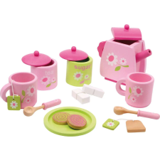 Small foot 2849 zöld-pink fa teáskészlet virágmintával konyhakészlet