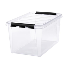 SMARTSTORE Műanyag tárolódoboz, 47 liter, fekete fogantyúkkal, "Classic 45", átlátszó (CSDSMART40) (CSDSMART40) bútor