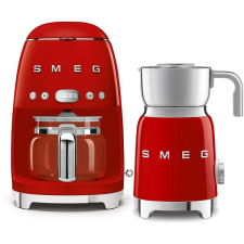 Smeg 50-es évek Retro Style 1,4l 10 csésze piros + SMEG 50-es évek Retro Style 0,6l piros tejhabosít kávéfőző