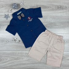 Smileland Kék inges-bézs nadrágos kisfiú elegáns nyári együttes gyerek ruha szett