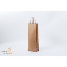 Sodrott füles italtasak, italtartó papírtáska 14x39+8 cm natúr barna ajándéktasak