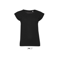 SOL&#039;S MELBA kereknyakú Női pamut póló SO01406, Deep Black-S női póló
