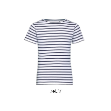 SOL&#039;S MILES tengerészcsíkos gyerek pamut póló SO01400, White/Navy-4A gyerek póló