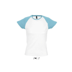 SOL'S MILKY raglános kétszínű Nöi rövid ujjú póló SO11195, White/Atoll Blue-2XL
