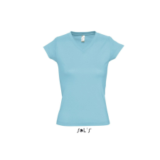 SOL&#039;S MOON Női V-nyakú rövid ujjú pamut póló SO11388, Atoll Blue-3XL női póló