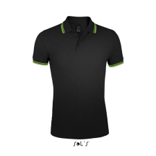 SOL'S PASADENA férfi galléros póló kontrasztos csíkokkal SO00577, Black/Lime-3XL férfi póló
