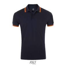 SOL'S PASADENA férfi galléros póló kontrasztos csíkokkal SO00577, French Navy/Neon Orange-M