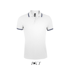 SOL'S PASADENA férfi galléros póló kontrasztos csíkokkal SO00577, White/Navy-2XL férfi póló