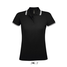 SOL'S PASADENA Női galléros póló kontrasztos csíkokkal SO00578, Black/White-L női póló