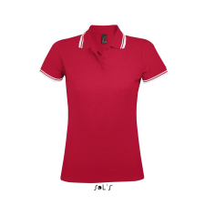 SOL'S PASADENA Női galléros póló kontrasztos csíkokkal SO00578, Red/White-M női póló