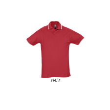 SOL&#039;S PRACTICE rövid ujjú kontrasztcsíkos férfi galléros piké pamut póló SO11365, Red/White-S férfi póló