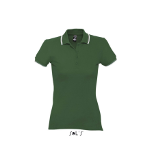 SOL&#039;S PRACTICE rövid ujjú kontrasztcsíkos Női galléros piké pamut póló SO11366, Golf Green/White-XL női póló