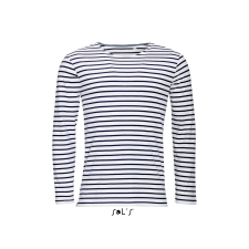 SOL'S Marine Men - hosszú ujjú csíkos póló (white/navy, S) munkaruha