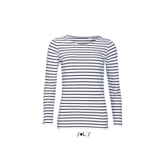 SOL'S Marine Women - hosszú ujjú csíkos póló (white/navy, M)