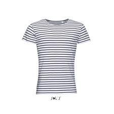 SOL'S Miles Men - környakú csíkos póló (white/navy, L) munkaruha