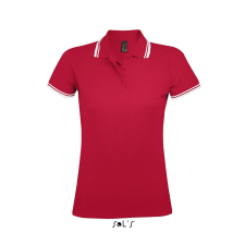 SOL'S Pasadena Women - galléros póló (piros/fehér, XL) munkaruha