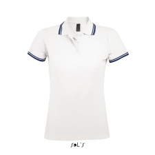 SOL'S Pasadena Women - galléros póló (white/navy, M) munkaruha