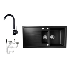  Solarys J995-50C Gránit Mosogató + Csap + Dugóemelő (fekete) fürdőkellék