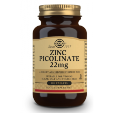 SOLGAR cink-pikolinát, cink-pikolinát, 22 mg, 100 tabletta vitamin és táplálékkiegészítő