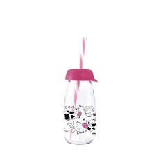 SOLMAZER IRIS Cow &amp; Milk üveg palack szívószállal 250ml, rózsaszín 111722-013P konyhai eszköz