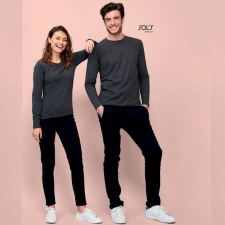 SOLS Póló Sols kereknyakú férfi hosszú ujjú (100%pamut) charcoal melange, 3XL munkaruha