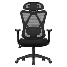 Songmics Irodai ergonomikus szék, állítható deréktámasszal és fejtámlával, fekete forgószék