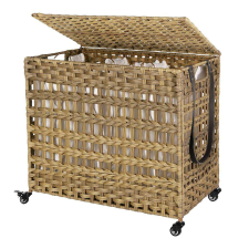 Songmics Kézi szövésű szennyeskosár, 3 külön rekesszel, natúr bútor