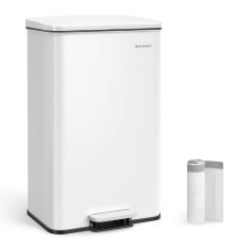 Songmics Konyhai Szemetes 40L, Nagy pedálos kuka 15 szemeteszsák mellékelve, Fehér tisztító- és takarítószer, higiénia