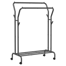 Songmics Nagy teherbírású ruhaakasztó,ruhaállvány kerekekkel és polccal, fekete bútor